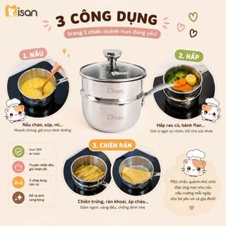 Quánh inox 304 nấu cháo ăn dặm cho bé MISAN đa năng dùng mọi loại bếp, nồi nấu bột cháo cho bé