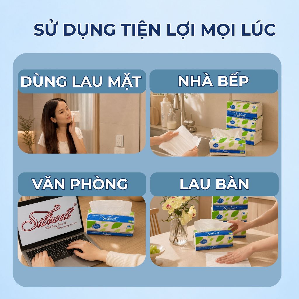 [HỎA TỐC] Giấy Ăn Rút Lụa Silkwell Giấy Ăn Xanh Rút 250 Tờ/Gói/2 Lớp Thùng 9/18 Gói - Mềm Không Mủn