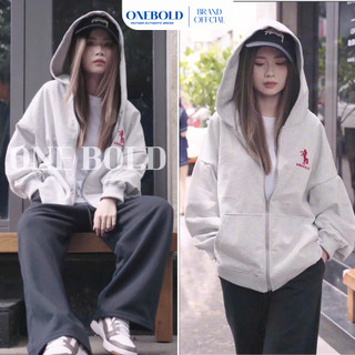 Áo Khoác HOODIE ZIP “THÊU NGỰA” ONEBOLD Coton 380gsm, Áo Khoác Nỉ Chân Cua Form Rộng Không Xù Lông