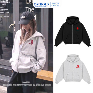 Áo Khoác HOODIE ZIP “THÊU NGỰA” ONEBOLD Coton 380gsm, Áo Khoác Nỉ Chân Cua Form Rộng Không Xù Lông