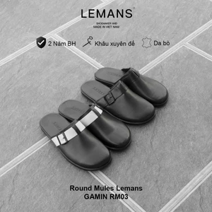 Dép Sục nam Round Mules LEMANS R4M03 - Da bò thô, đế cao su có mùi thơm, thiết kế quai trẻ trung, Bảo hành 12T