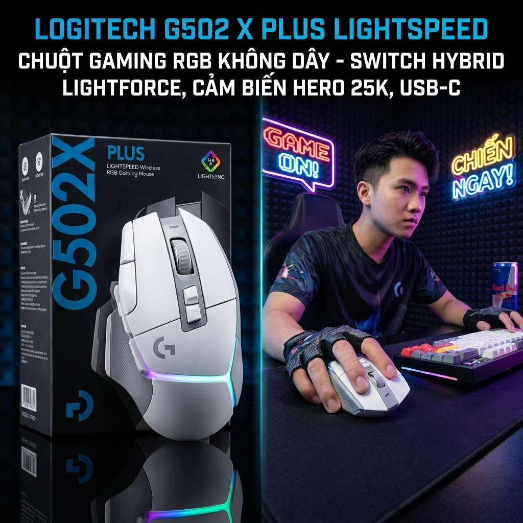 Logitech G502 X PLUS Chuột Không Dây LIGHTSPEED HERO 25K Sạc USB-C Chính Hãng