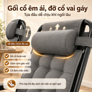 Ghế Tựa Lưng Gấp Gọn 7 Cấp Điều Chỉnh, Đệm Bông Êm Ái, Tải Trọng 150KG, Ghế Thư Giãn Đọc Sách Nghỉ Trưa Tại Nhà