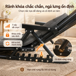 Ghế Tựa Lưng Gấp Gọn 7 Cấp Điều Chỉnh, Đệm Bông Êm Ái, Tải Trọng 150KG, Ghế Thư Giãn Đọc Sách Nghỉ Trưa Tại Nhà