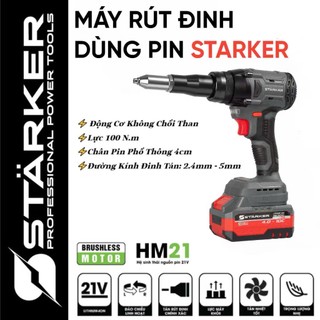 Máy rút đinh tán rive dùng pin STARKER động cơ không chổi than chân pin makita phổ thông
