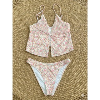 Bikini 2 mảnh nữ, bộ bơi đi biển kín đáo, họa tiết hoa nhí, áo không đệm ngực hàng xuất dư cao cấp