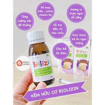 Kẽm cho bé, Kẽm hữu cơ Biolizin 50ml dạng siro vị đào, bổ sung Lysine B6 Giúp Bé Ăn Ngon Tăng Đề Kháng, bổ sung kẽm