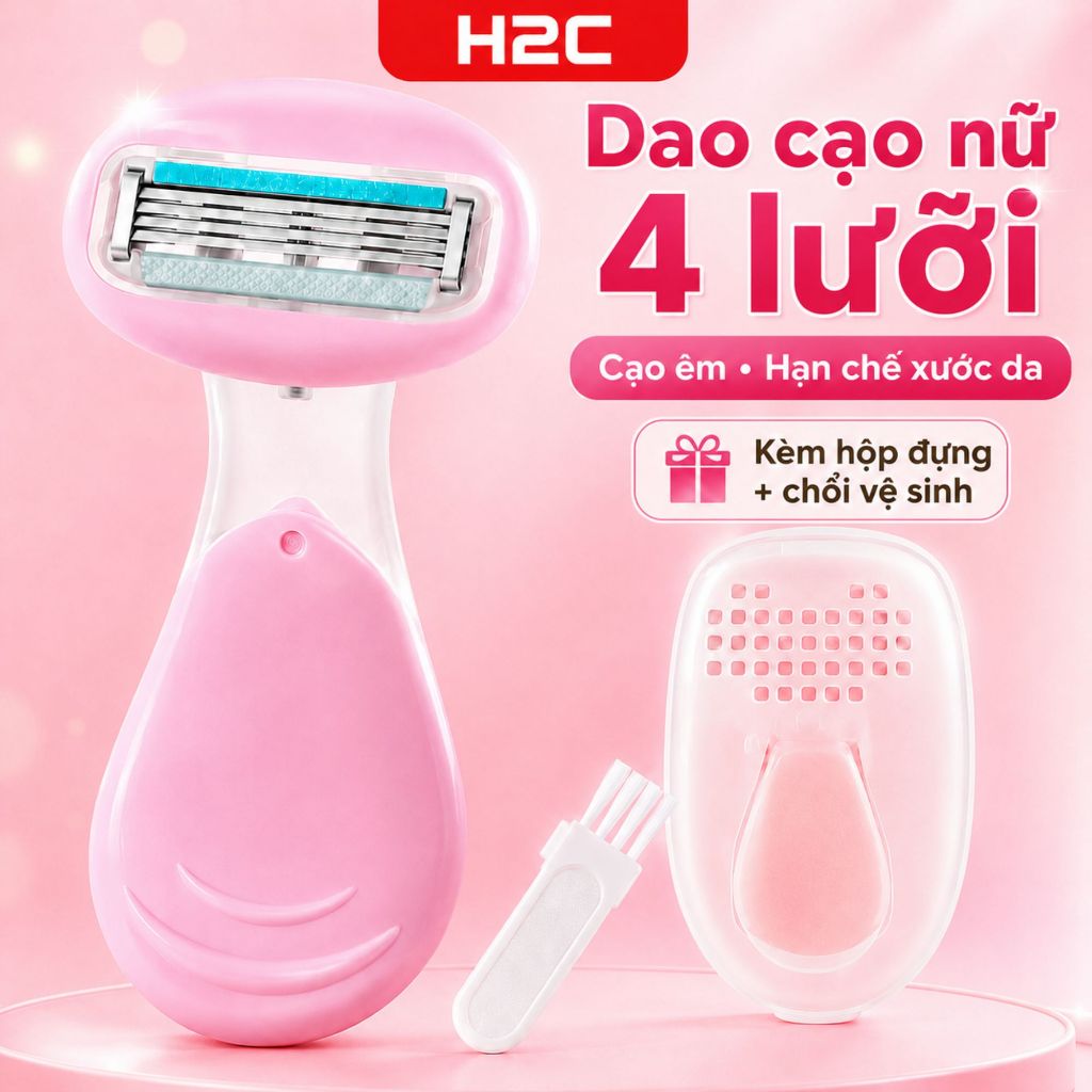 Dao cạo nữ H2C Gentlesilk, dao cạo bikini Venus spa 4 blades ( có che tên)