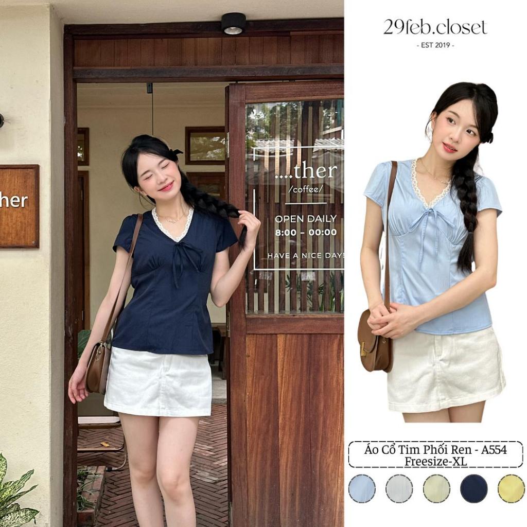 Áo Cổ Tim Nữ Phối Ren Thắt Nơ Ngực Dây Buộc Sau Lưng Freesize, Áo Kiểu Mùa Hè Năng Động - A554 - 29feb.closet