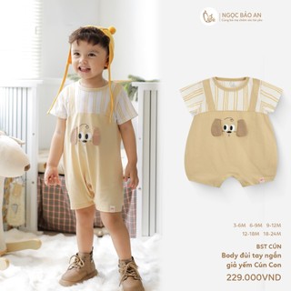 NBAN (3M-24M) Body đùi tay ngắn giả yếm bé trai Cún cotton mềm mát nút bấm đáy dễ thay tã-CUN