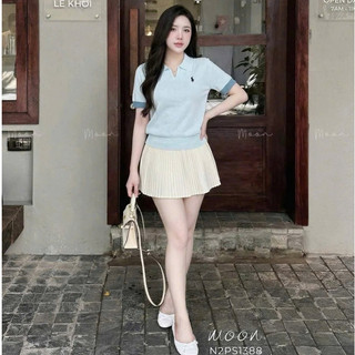LT - Áo len cổ bẻ cộc tay hình ngựa thêu, len mongtoghi mềm mỏng free size 1755