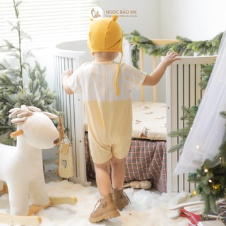 NBAN (3M-24M) Body đùi tay ngắn giả yếm bé trai Cún cotton mềm mát nút bấm đáy dễ thay tã-CUN