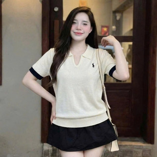LT - Áo len cổ bẻ cộc tay hình ngựa thêu, len mongtoghi mềm mỏng free size 1755