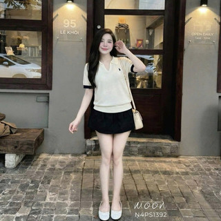 LT - Áo len cổ bẻ cộc tay hình ngựa thêu, len mongtoghi mềm mỏng free size 1755