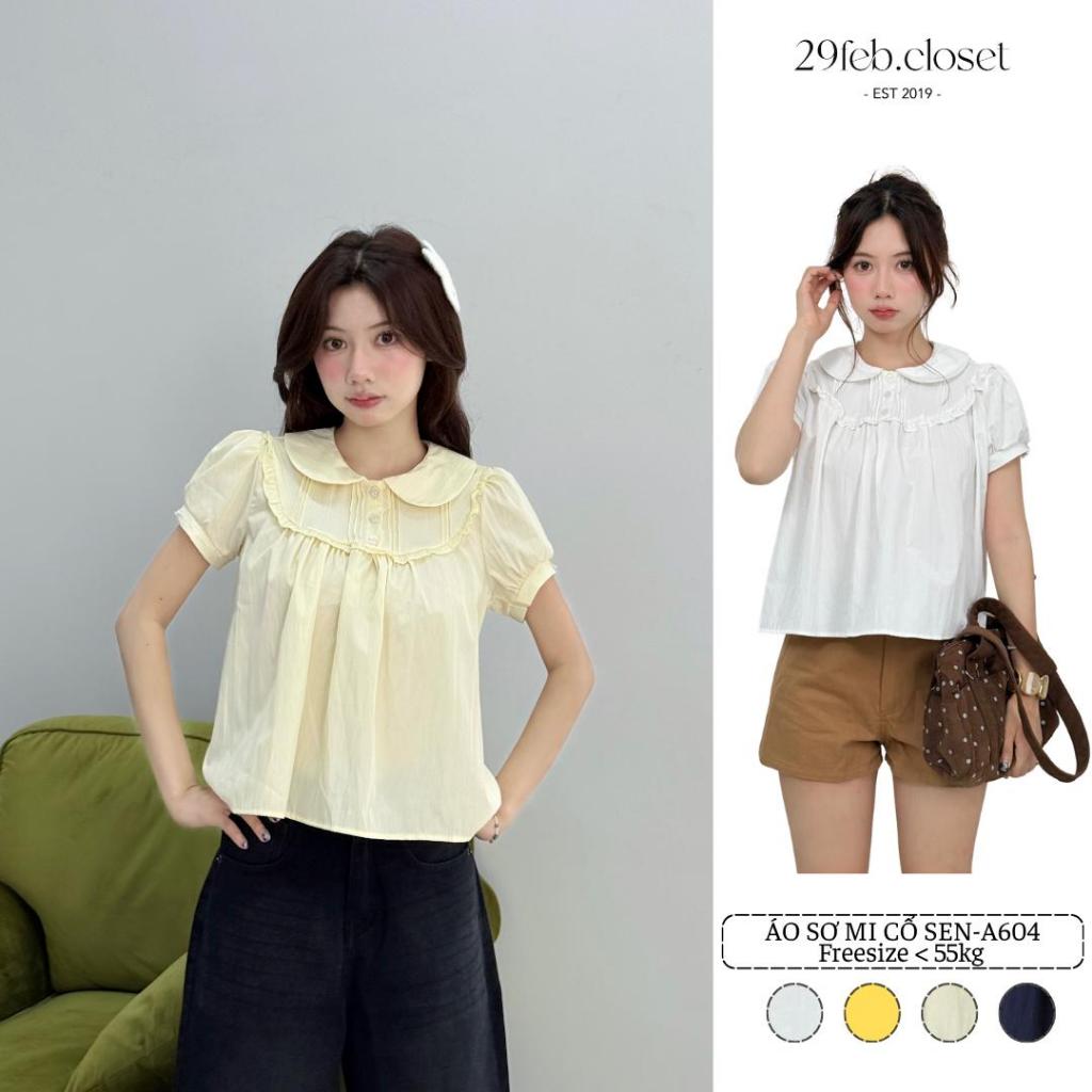 Áo sơ mi nữ cổ sen phối bèo ngực, Áo kiểu sơ mi cổ sen dễ thương dành cho mùa hè - 29feb.closet - A604 | BigBuy360 - bigbuy360.vn