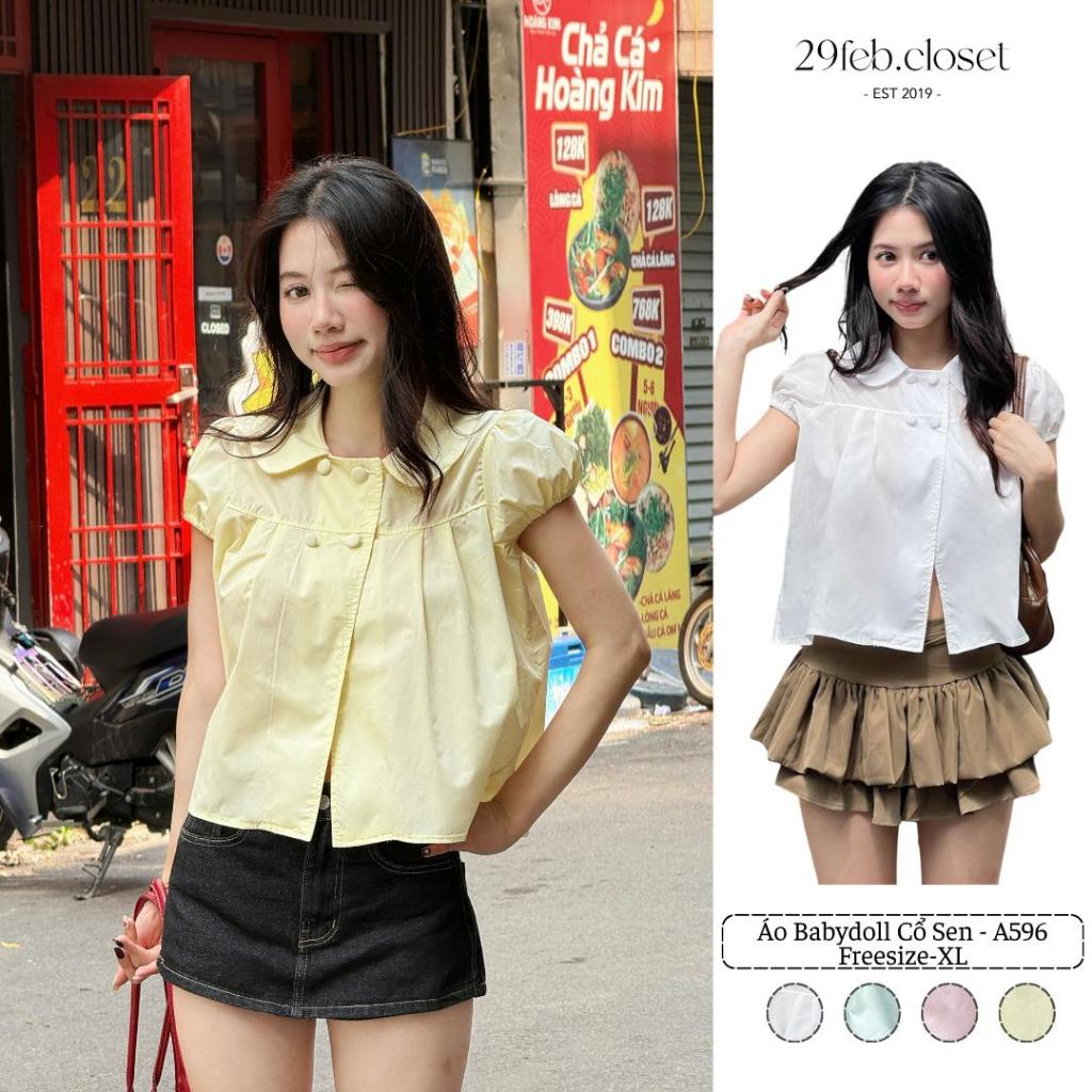 Áo babydoll 4 cúc tay bồng cổ sen, Áo kiểu nữ babydoll dành cho mùa hè - 29feb.closet - A596