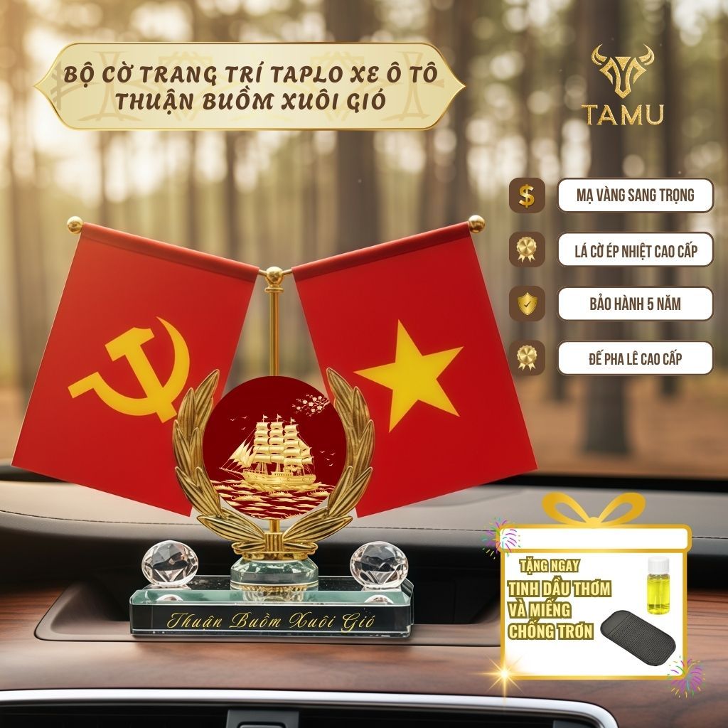 Bộ Cờ Tổ Quốc Trang Trí Thảm Taplo Xe Ô Tô TAMU, Cờ Để Bàn Làm Việc, Quà Lưu Niệm, Trang Trí Xe Hơi