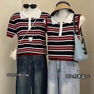 LT - Áo polo kẻ cổ bẻ cộc tay len mongtoghi phối màu siêu xinh free size 1165
