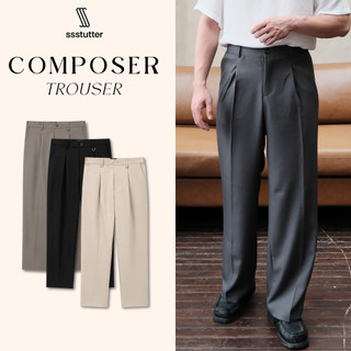 Quần Tây Nam SSSTUTTER Composer Monochrome Trousers Ống Rộng Ly Form Straight Cao Cấp