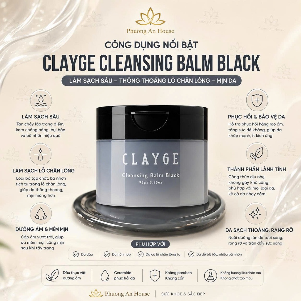 Sáp Tẩy Trang CLAYGE Cleansing Balm V & Black 95g Nhật Bản Làm Sạch Sâu, Dưỡng Ẩm
