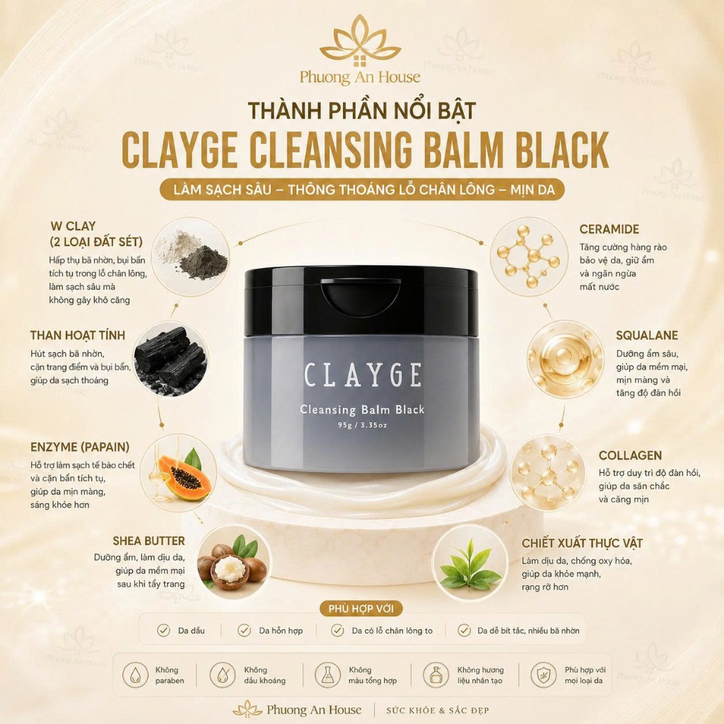 Sáp Tẩy Trang CLAYGE Cleansing Balm V & Black 95g Nhật Bản Làm Sạch Sâu, Dưỡng Ẩm