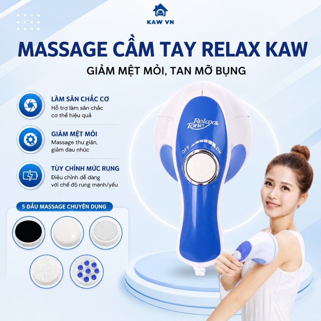 Máy Massage Cầm Tay Relax KAW, Giúp Trị Liệu Đau Mỏi Vai Gáy, Tan Mỡ Bụng, Thư Giãn Mệt Mỏi