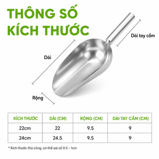 Xẻng Xúc Đá Inox Cao Cấp Không Gỉ Dụng Cụ Pha Chế Thực Phẩm Tay Cầm Chắc Chắn Nhiều Kích Thước GD113