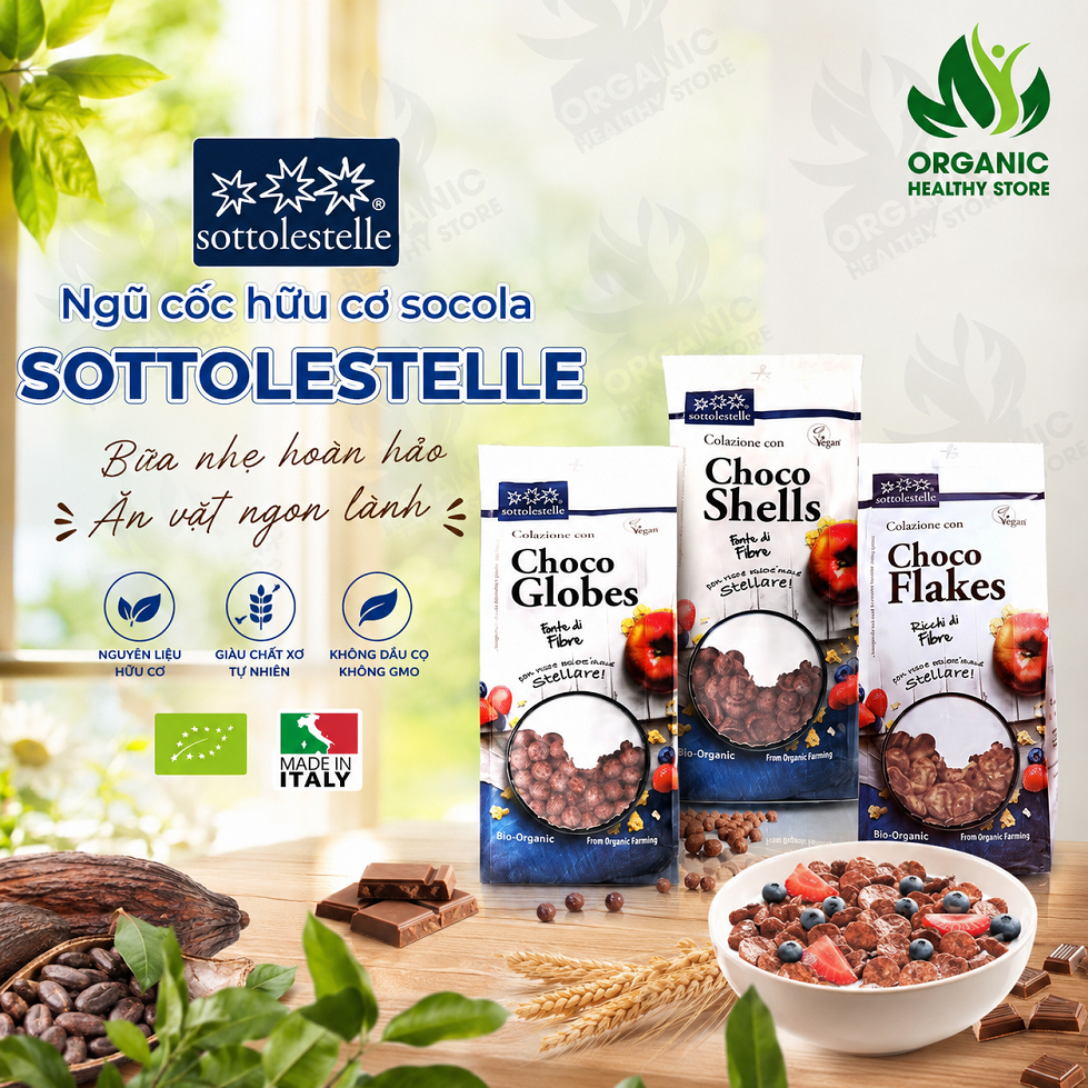 Ngũ cốc hữu cơ socola Sottolestelle Organic Choco Cereals 275g