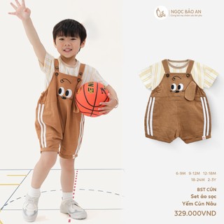 NBAN (6M-3Y) Bộ yếm bé trai Cún Nâu, set quần áo cotton thoáng mát họa tiết Cún dễ thương cho bé-CUN