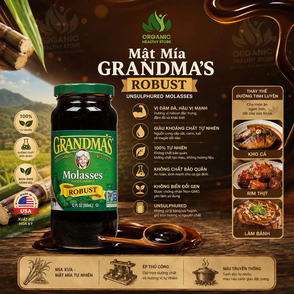 Mật Mía GRANDMA'S Unsulphured Molasses 355ml Original/ Robust