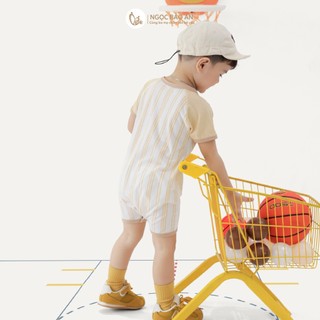 NBAN (3M-24M) Body đùi tay ngắn giả yếm bé trai Cún cotton mềm mát nút bấm đáy dễ thay tã-CUN