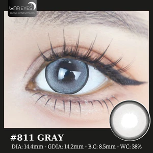 Lens mắt 811 Gray màu xám sáng, viền đen mảnh, size to - thương hiệu LUNA EYES