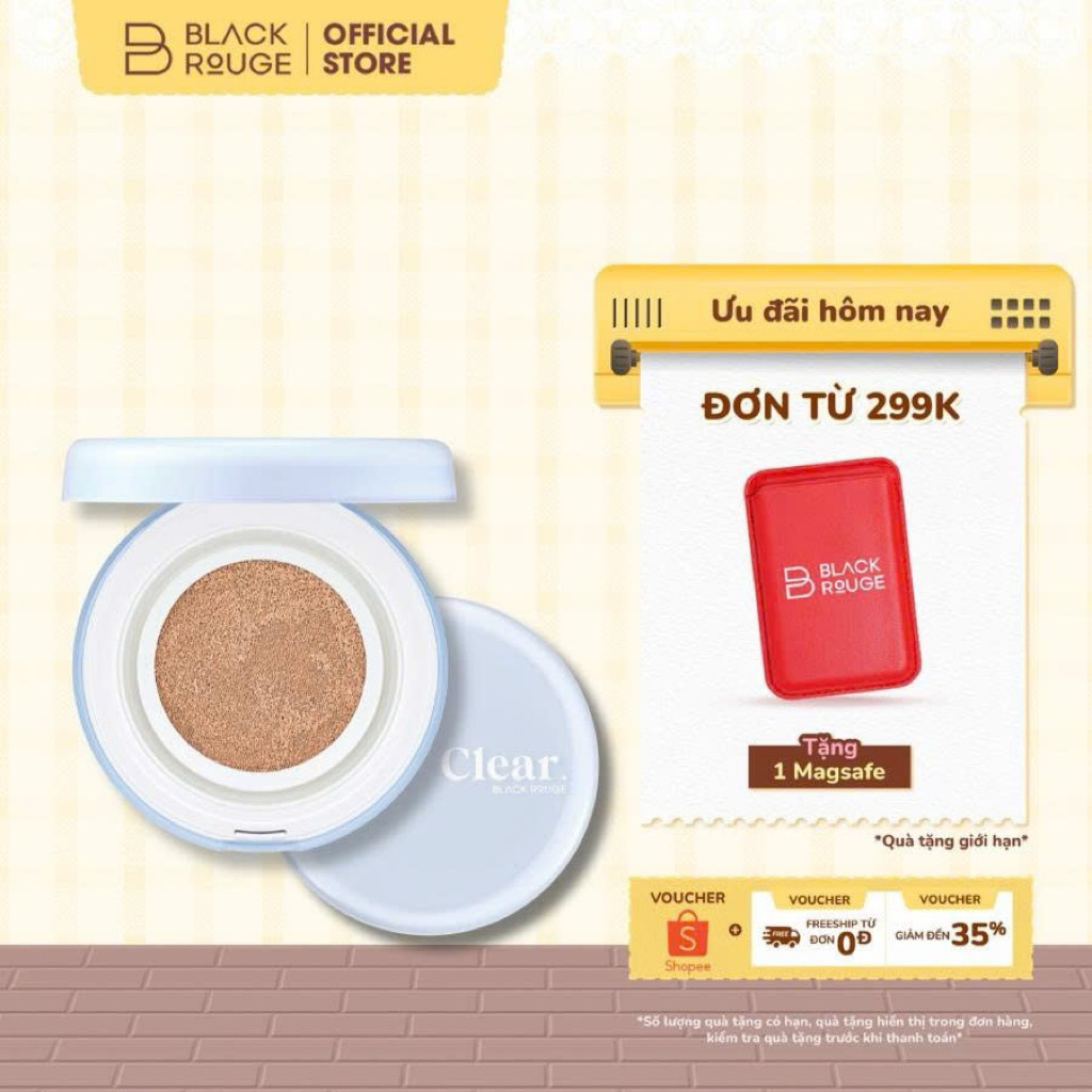 Phấn Nước Căng Bóng Mỏng Nhẹ Black Rouge Thin Layer Clear Cushion SPF50+/PA++++ 14g