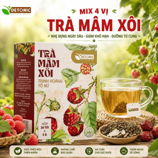Trà mâm xôi thảo mộc DETONIC giúp giảm khô hạn, cân bằng nội tiết, tươi sáng làn da - HỘP 30 GÓI