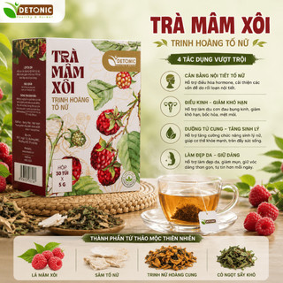 Trà mâm xôi thảo mộc DETONIC giúp giảm khô hạn, cân bằng nội tiết, tươi sáng làn da - HỘP 30 GÓI