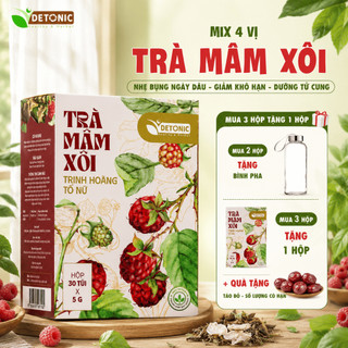 Trà mâm xôi thảo mộc DETONIC giúp giảm khô hạn, cân bằng nội tiết, tươi sáng làn da - HỘP 30 GÓI