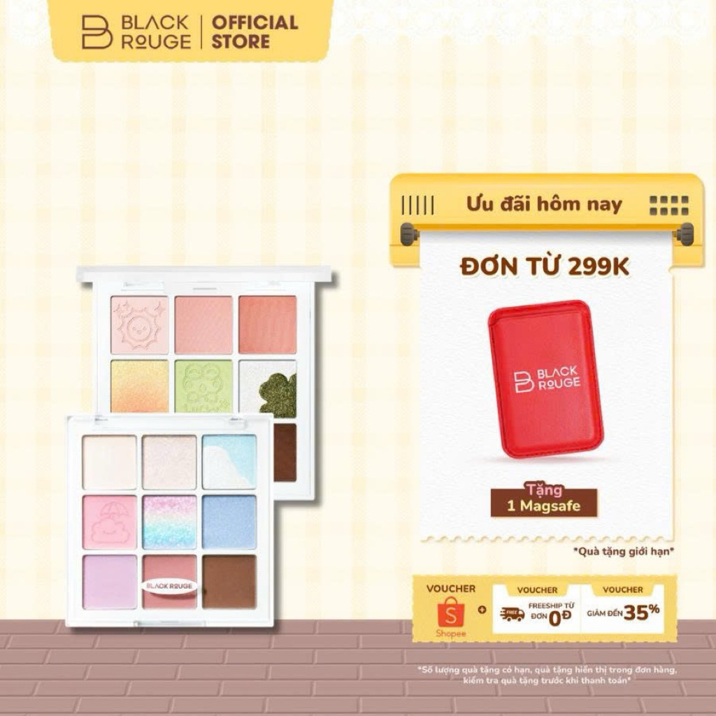 Bảng Phấn Mắt 9 Ô Màu Có Highlight Black Rouge Colordation Mood Palette - Weather Zip