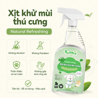 Tushie Treats Xịt khử mùi thú cưng hương bạc hà, Xịt khử mùi nước tiểu chó mèo, khử mùi hôi khai, làm thơm, chai 350ml