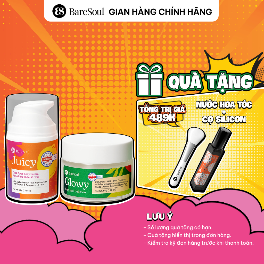 COMBO Peel Glowy 50g, kem dưỡng Juicy 50g giúp làm sáng, giảm thâm mông, nách, bikini, đầu gối