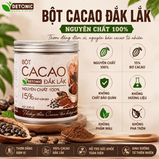 Bột Cacao Nguyên Chất DETONIC 250g, 15% Bơ CaCao Tự Nhiên,Không Chất Bảo Quản, Hương Vị Truyền Thống