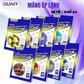 QUAFF  Màng cán nguội A4 20 tờ/gói: chống nước, chống trầy, bóng đẹp, nhiều mẫu mã.