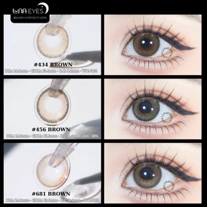 Lens mắt 434 Brown màu nâu vàng, viền đen nhám, size nhỏ - thương hiệu LUNA EYES