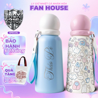 Ly giữ nhiệt khắc tên Onion Fan House bình nước giữ nhiệt 12h inox 316 ống hút tiện lợi 350ml