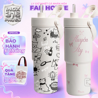 Ly giữ nhiệt Simply Inox 316 cao cấp 735ml lõi phủ sứ cốc giữ nhiệt Fan House có ống hút, quai xách