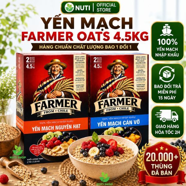 【TOP BÁN CHẠY】Yến Mạch FARMER DAILY OATS Chile cán dẹt/ vỡ thùng 4.5kg ăn kiêng giảm cân, gym