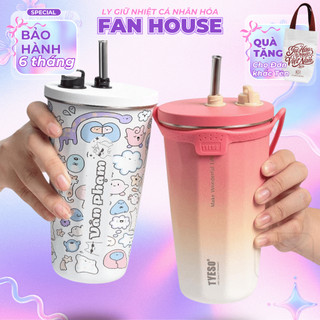 Ly giữ nhiệt Tyeso Wonder chính hãng 600ml Fan House bình nước giữ nhiệt inox 304 có ống hút