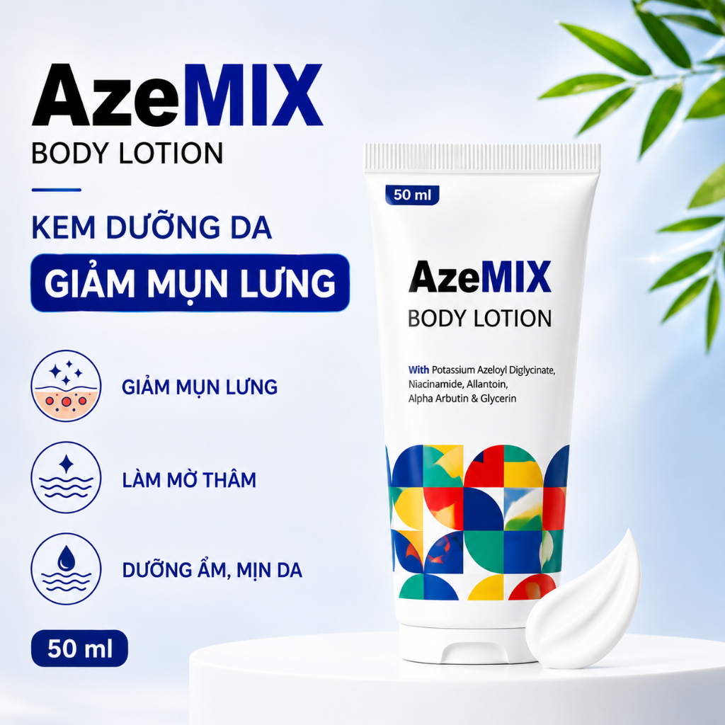 Kem Giảm Mụn Mờ Thâm Toàn Thân Sáng Da Phục Hồi Da An Toàn Azemix Body Lotion 50ml Chính Hãng
