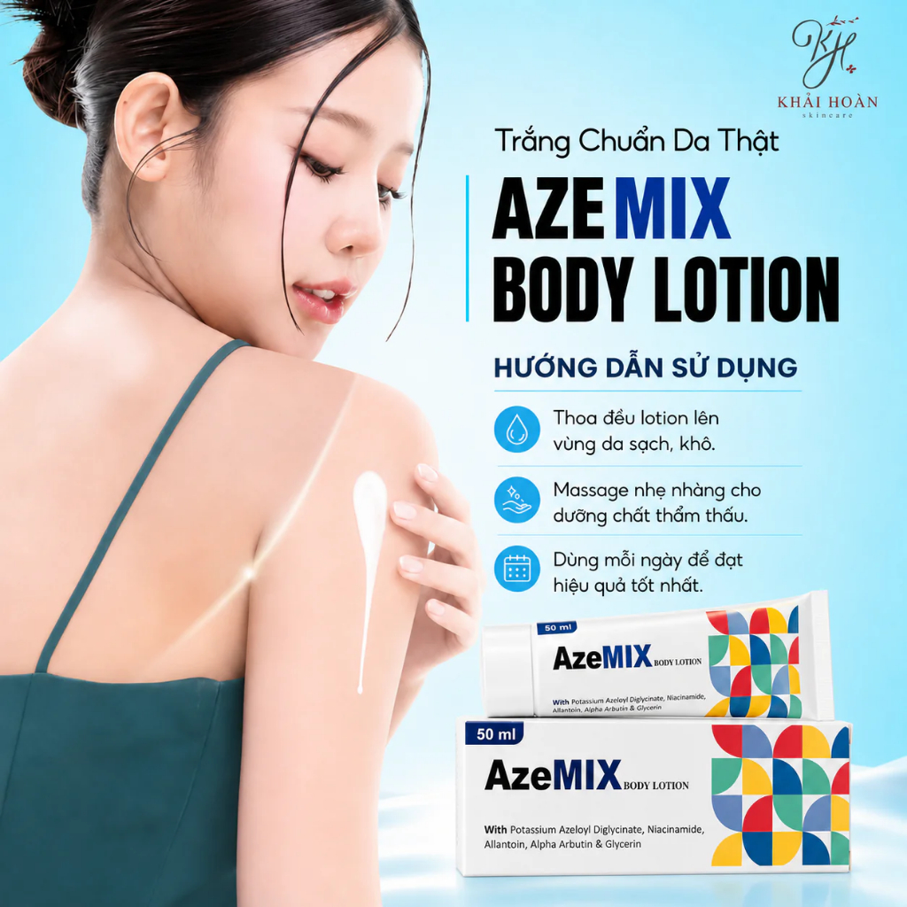 Kem Giảm Mụn Mờ Thâm Toàn Thân Sáng Da Phục Hồi Da An Toàn Azemix Body Lotion 50ml Chính Hãng