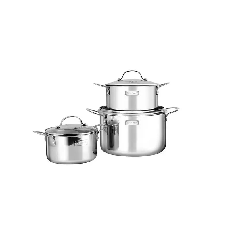 Bộ nồi inox 304 3 lớp đáy liền Elmich EDA-2103 18/20/26cm - Dùng Bếp Từ, Bộ nồi inox chính hãng | BigBuy360 - bigbuy360.vn