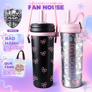 Ly giữ nhiệt Straw Cup inox 316L lõi phủ sứ cao cấp bình nước giữ nhiệt 750ml Fan House khắc tên